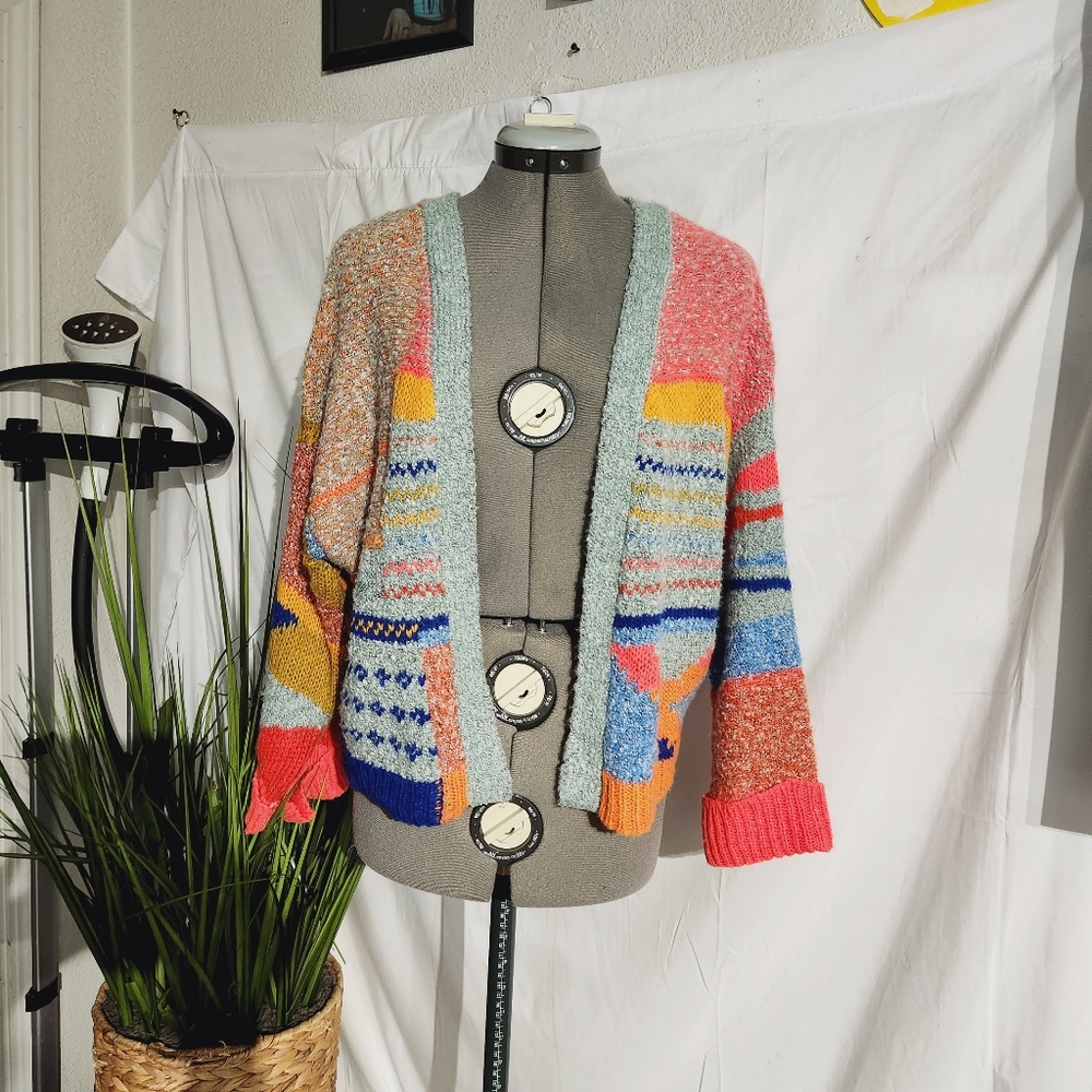 Sincerely Jules Abstract Multicolor Open Front Sweater Size: S